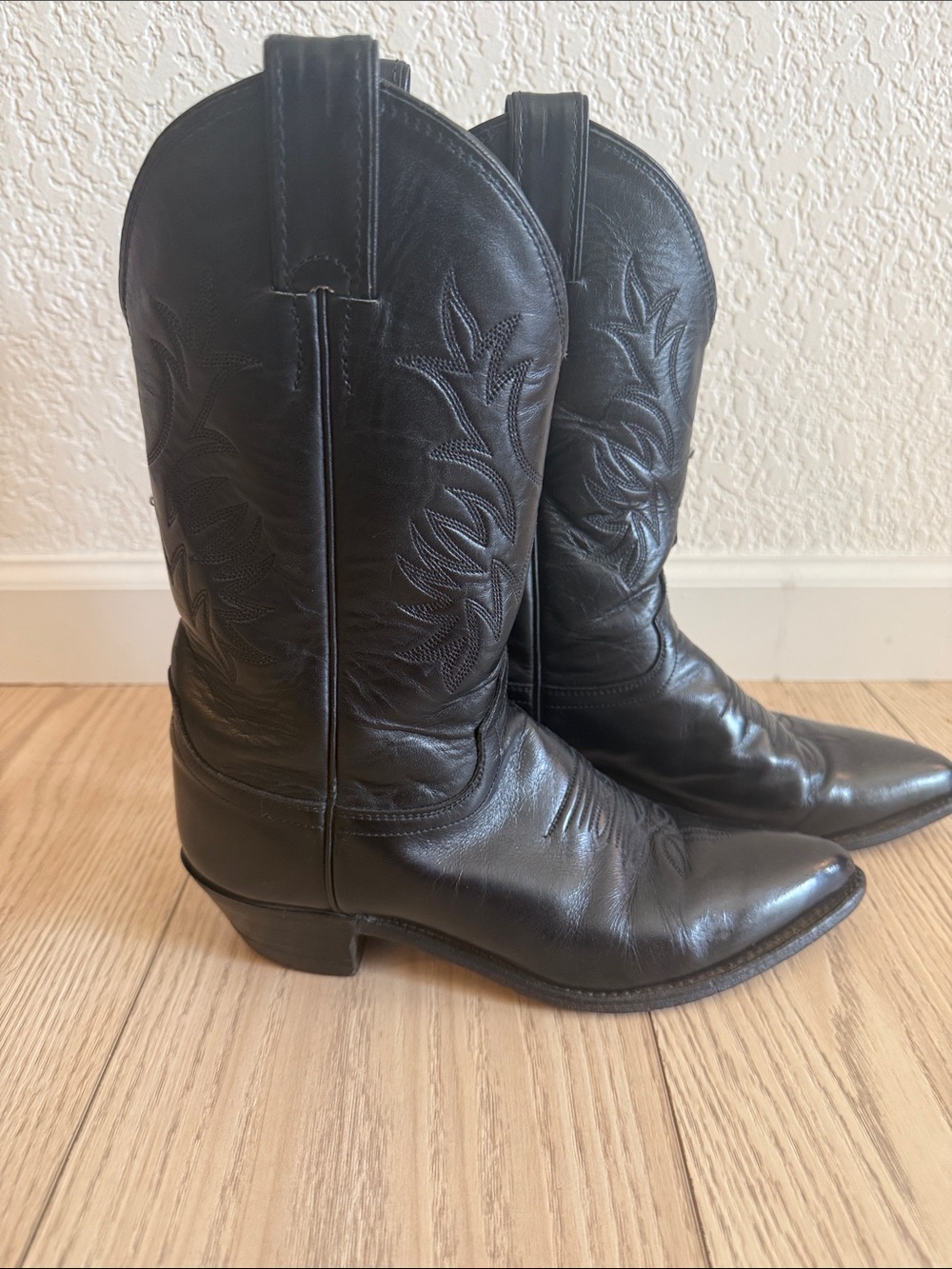JUSTINS Black Leather Western Cowboy Boots 7.5